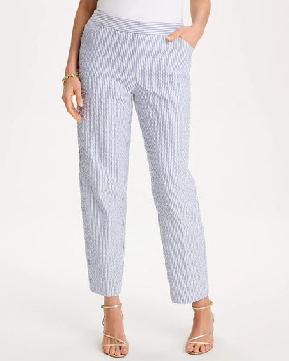 Chico's Striped Seersucker Straight Ankle Pants