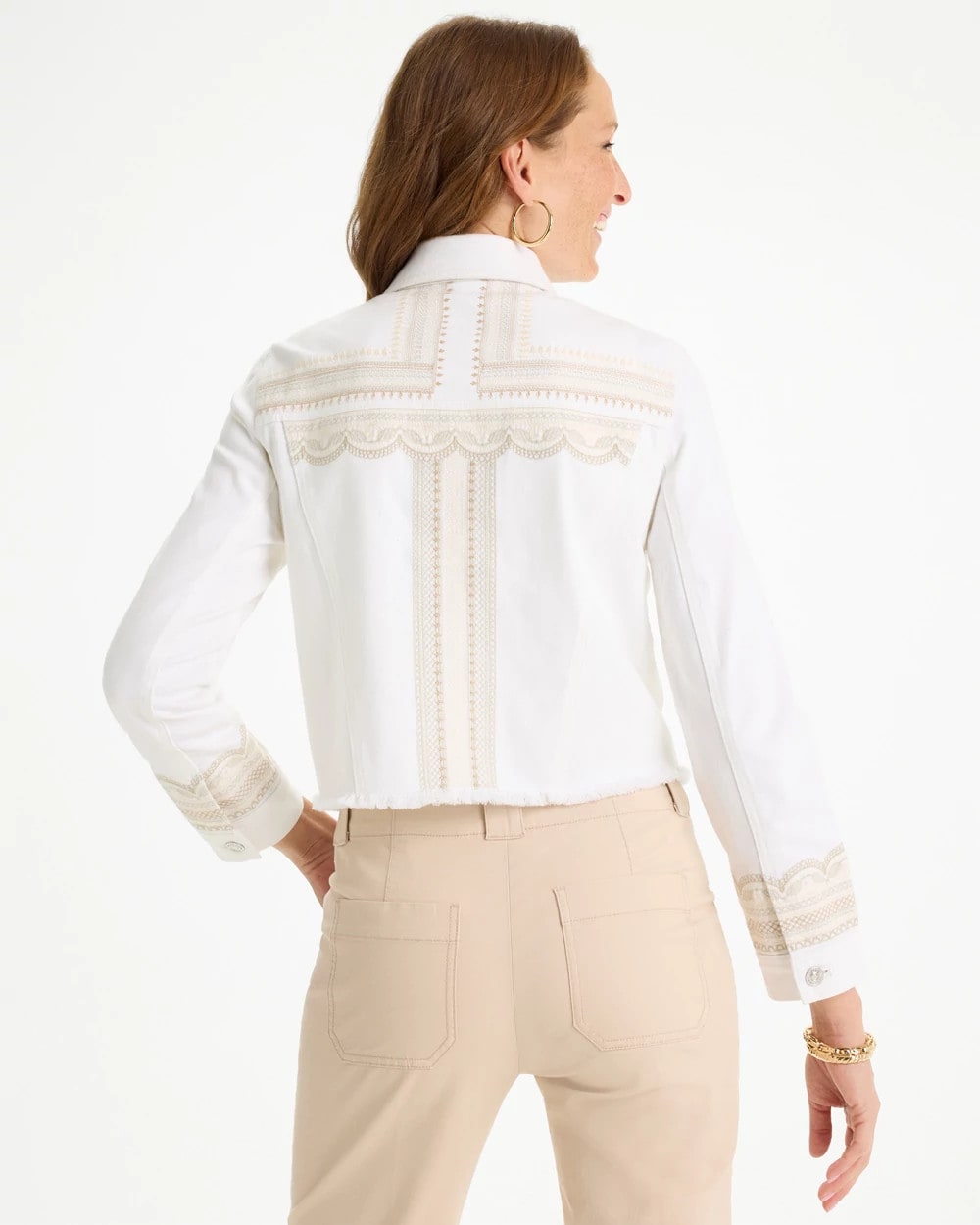 Chico's Embroidered Cropped Denim Trucker Jacket
