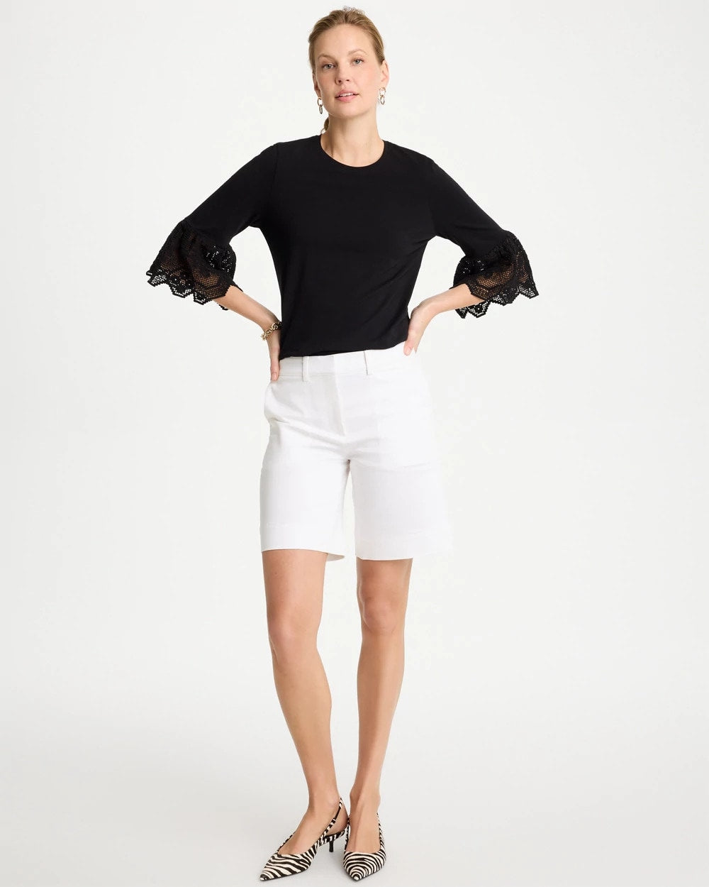 Chico's Cotton Lace Flutter Sleeve Tee