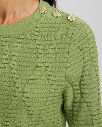 Chico's Button Shoulder Crewneck Pullover