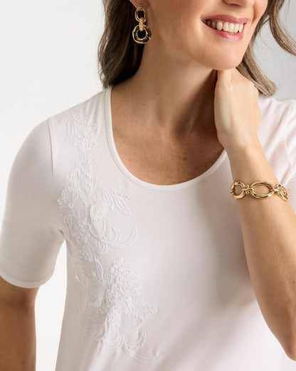 Chico's Sequin Embroidered Floral Tee