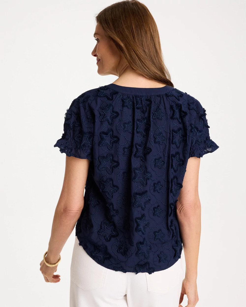 Chico's Cotton Embroidered Americana Star Blouse