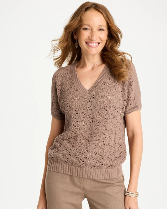 Chico's Sequin Pointelle Pullover
