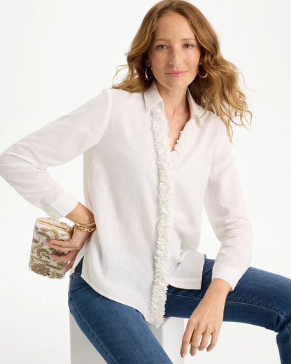Chico's Linen Flower Embellished Blouse