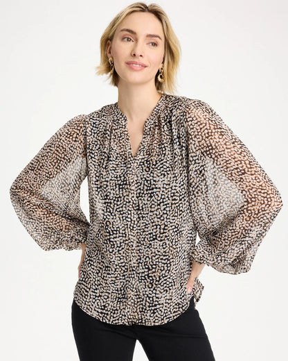 Chico's Georgette Printed Squares Blouse