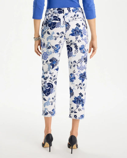 Chico's Printed Relaxed Boyfriend Chino Fray Crop Pants