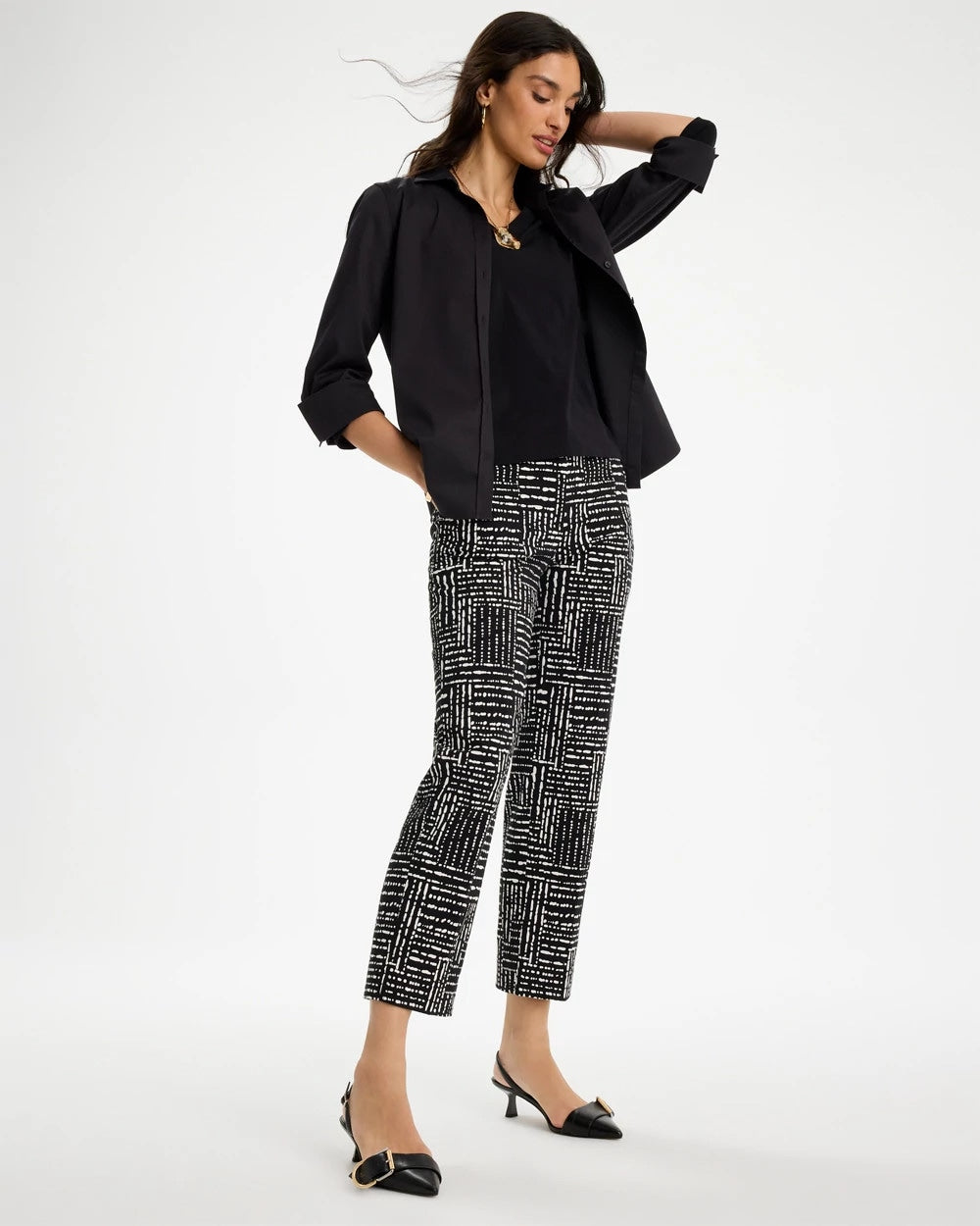 Chico's Emme Fly Front Straight Printed Crop Pants