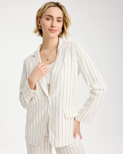 Chico's Linen-Blend Striped Boyfriend Blazer