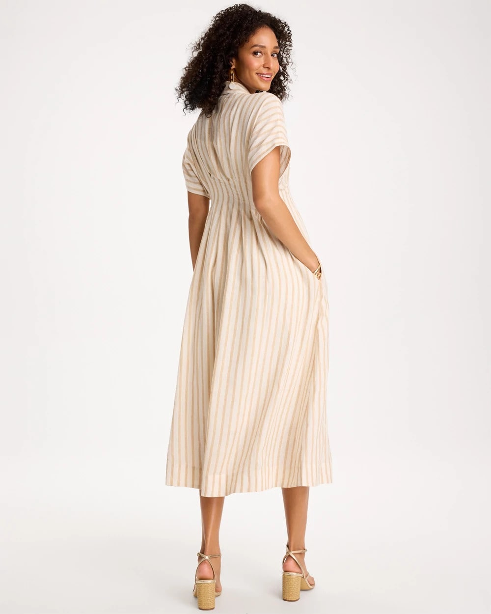 Chico's Linen-Blend Metallic Striped Dress