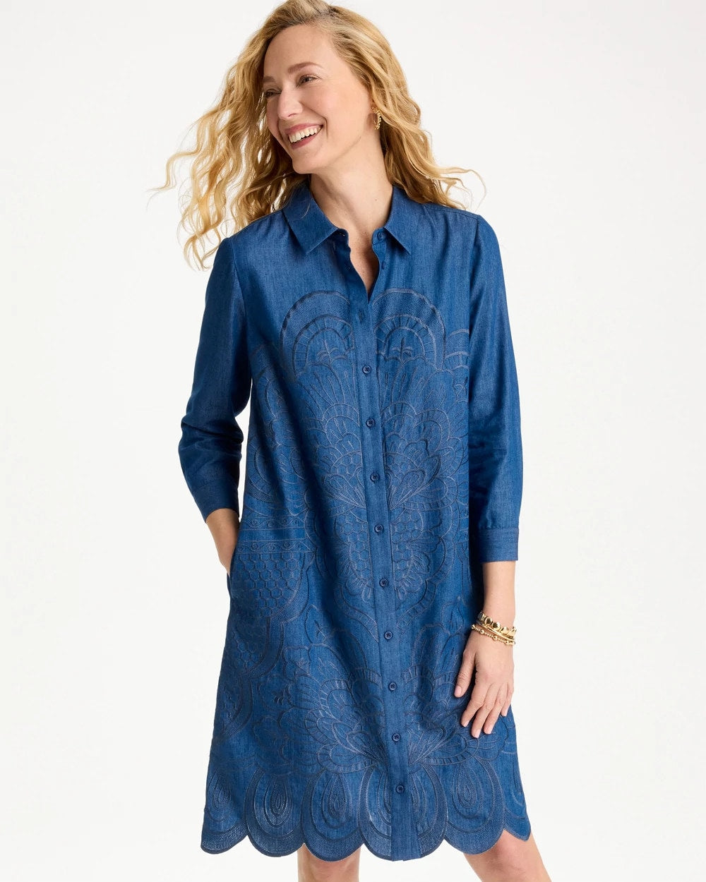 Chico's Denim Embroidered Dress
