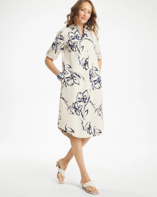 Chico's Printed Linen-Cotton Shirtdress