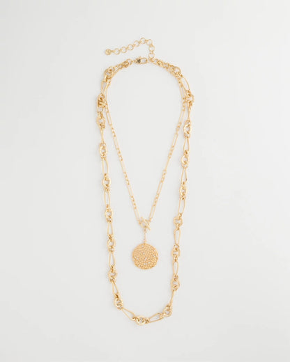 Chico's Sea Foam Medallion Double-Strand Pendant Necklace