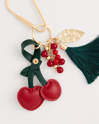 Chico's Faux Leather Cherry Bag Charm Key Chain