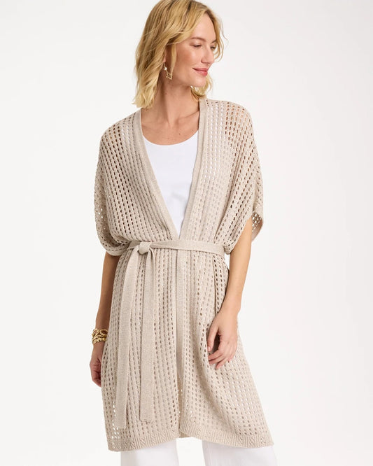 Chico's Crochet Knit Belted Ruana