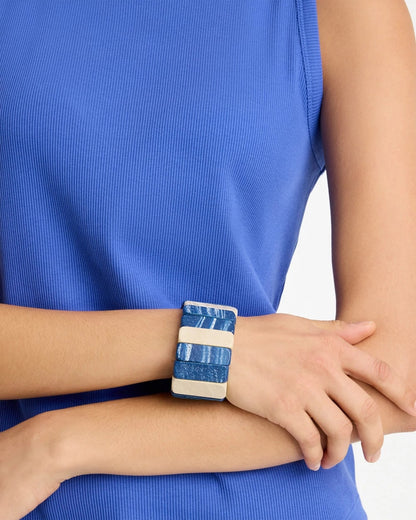 Chico's Blue-Neutral Wood Stretch Bracelet