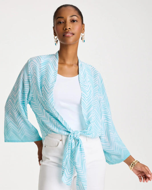 Chico's Georgette Tie-Front Chevron Kimono