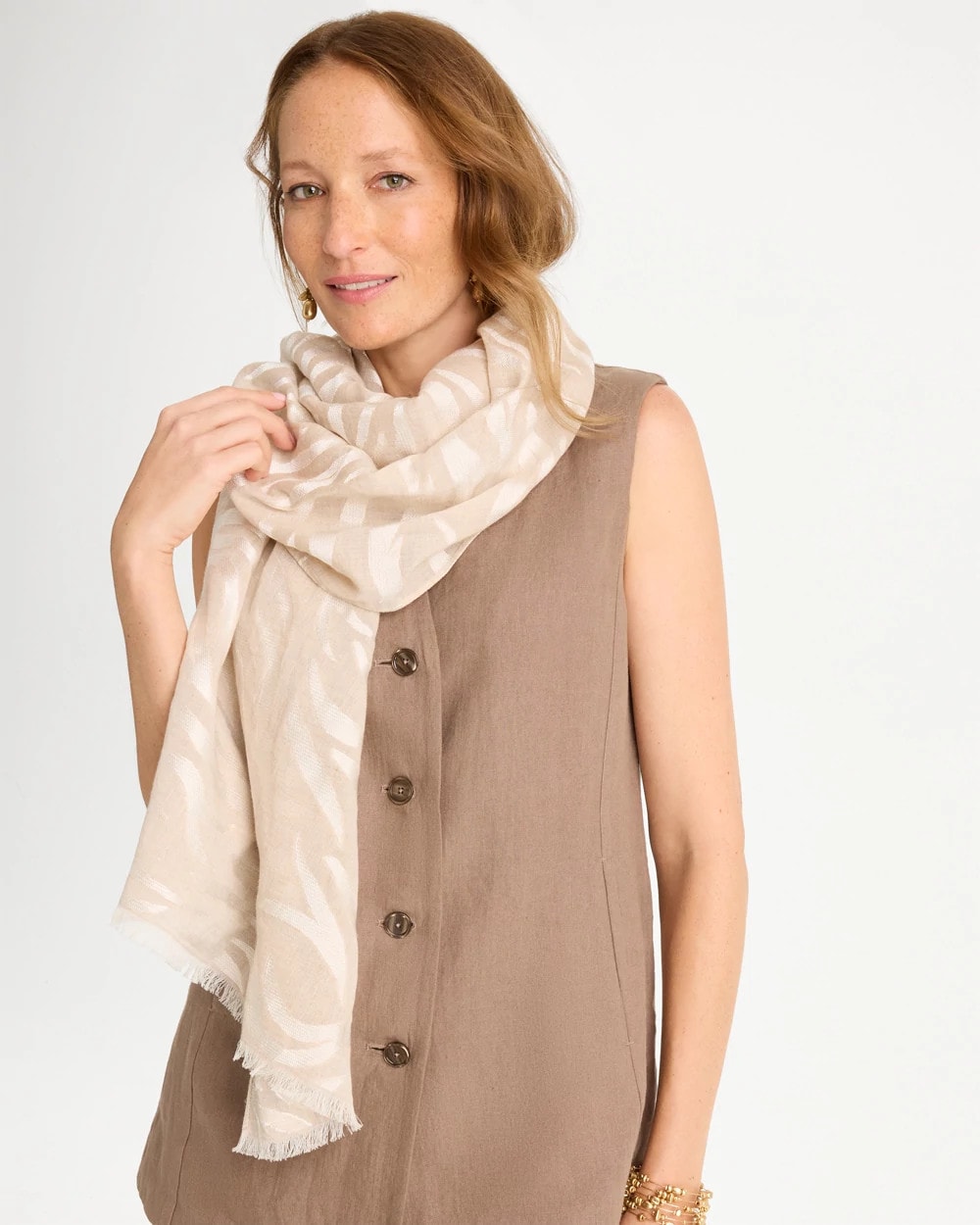Chico's Neutral Zebra Jacquard Oblong Scarf