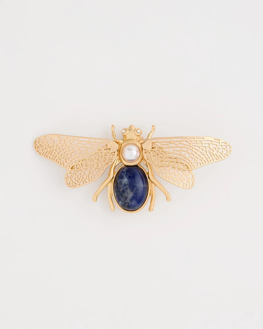 Chico's Sodalite Stone Pearl Bee Brooch