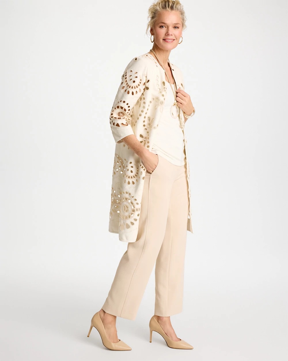 Chico's Long Faux Leather Kimono