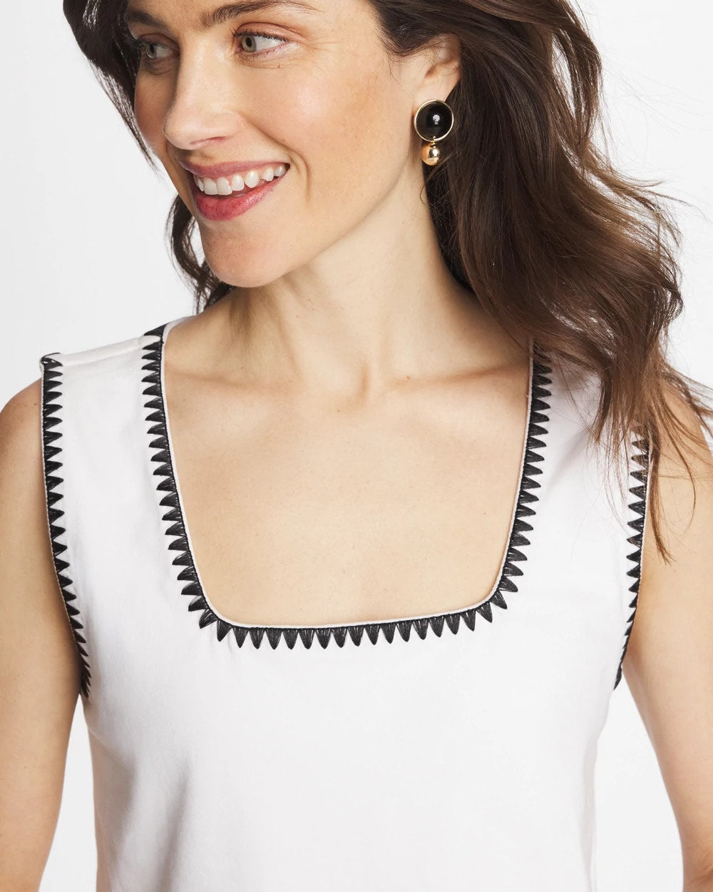 Chico's Blanket Stitch Contour Cotton™ Square Neck Tank
