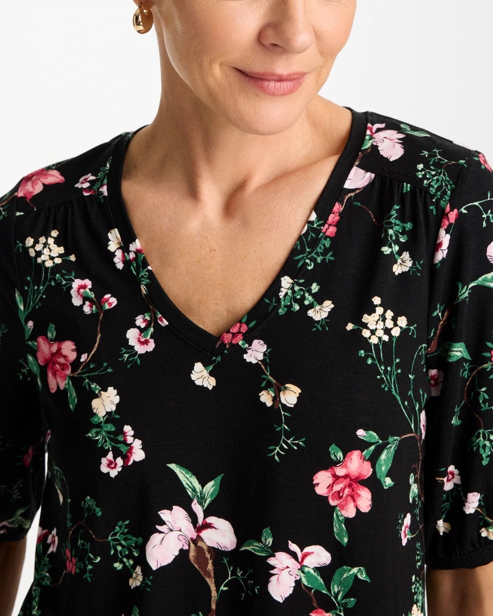 Chico's Kyoto Shirred Elbow Sleeve Tee