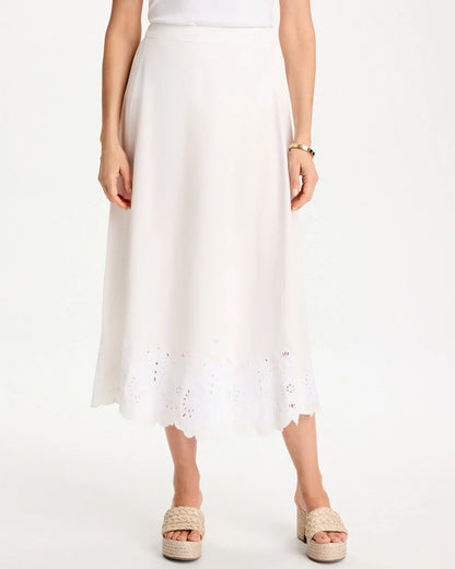 Chico's Alabaster Twill Embroidered Hem Skirt