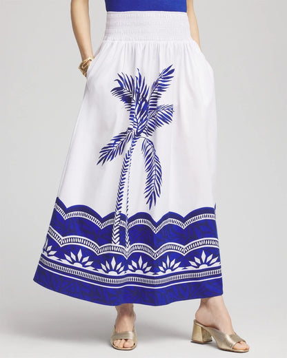 Chico's Tropical Smocked Waist Pull-On Skirt