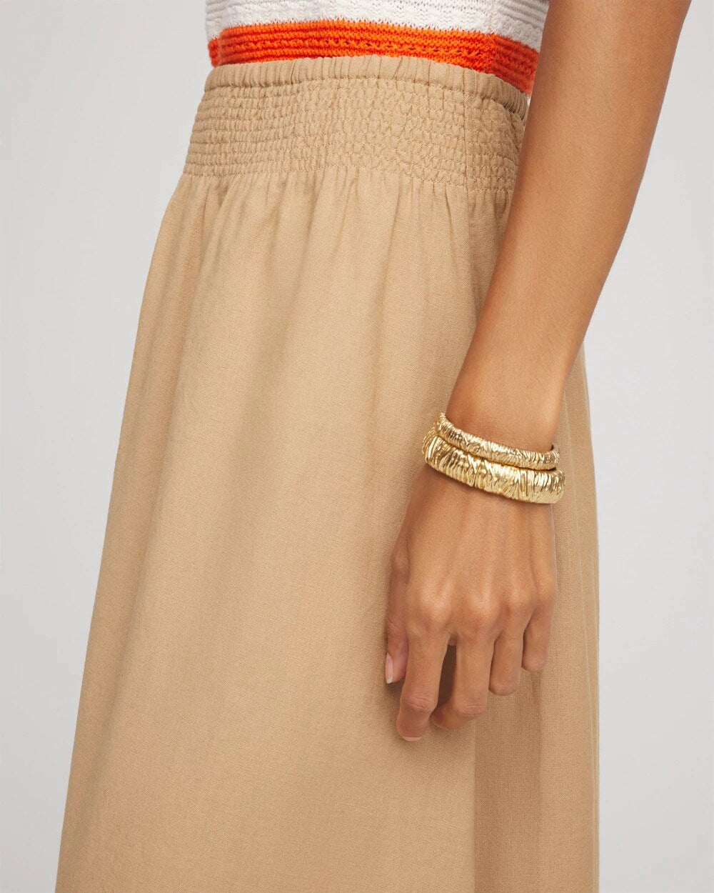 Chico's Smocked Pull-On Midi Skirt