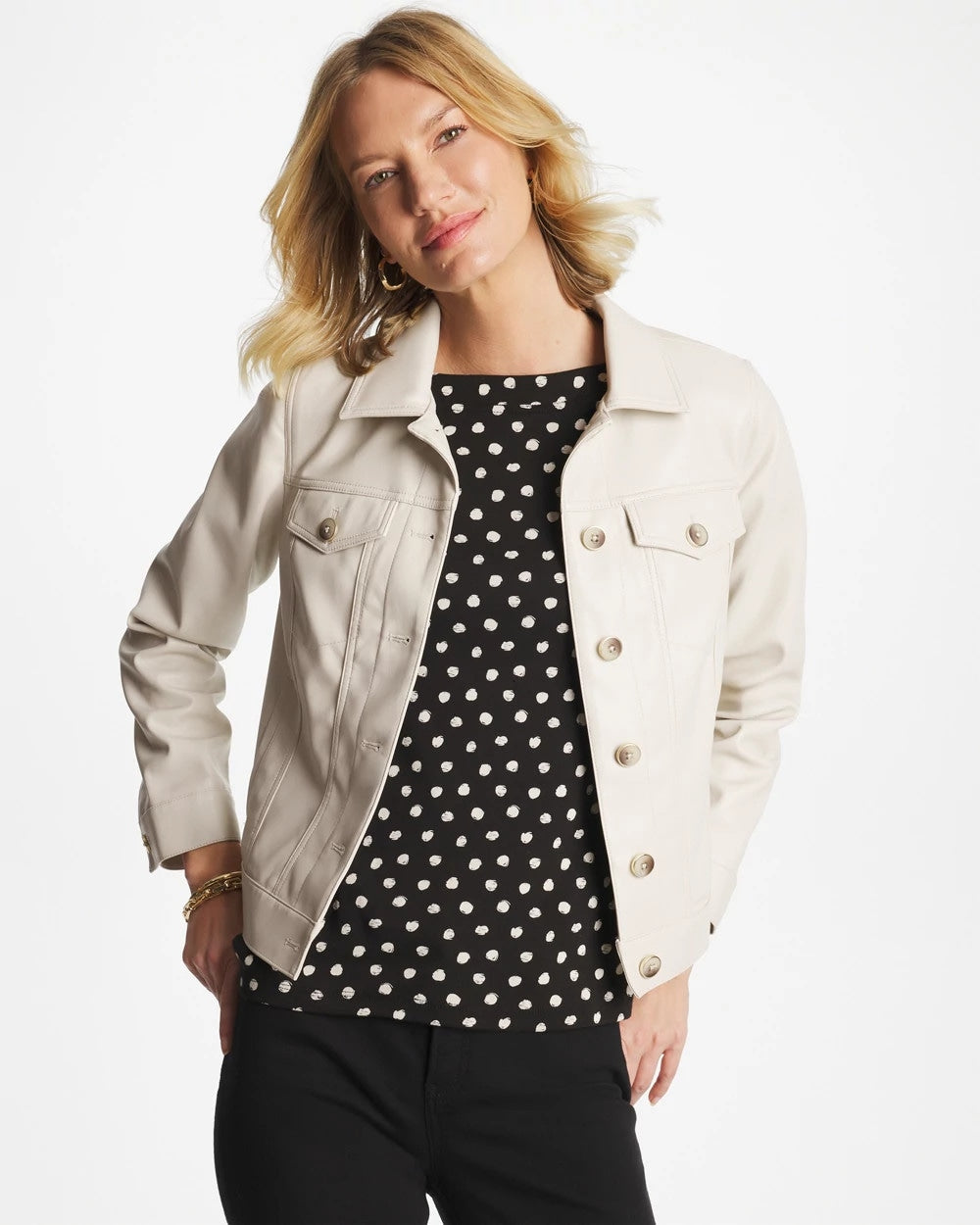 Chico's Faux Leather Trucker Jacket