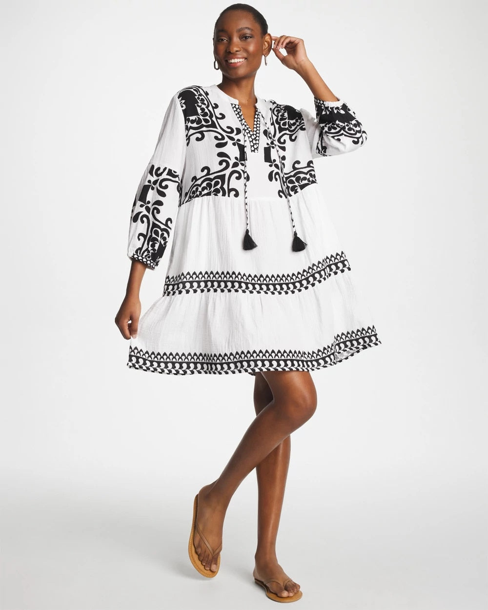 Chico's Woven Printed Swim Cover-Up Dress