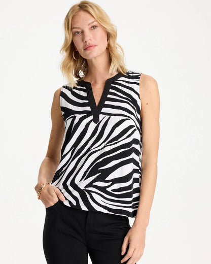 Chico's Zebra Cotton-Stretch Notch Neck Tank