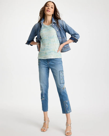 Chico's Floral Patchwork Girlfriend Crop Jeans