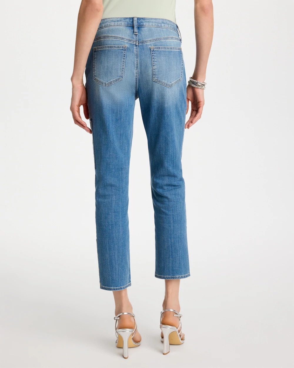 Chico's Floral Patchwork Girlfriend Crop Jeans