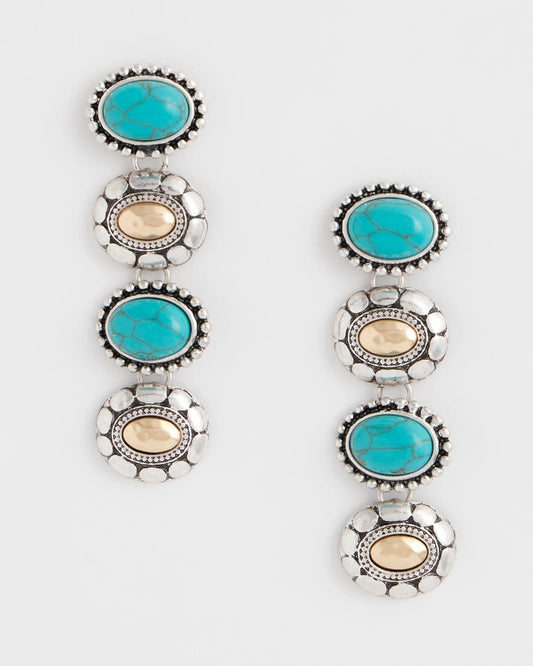 Chico's Turquoise Mixed Metal Linear Earrings