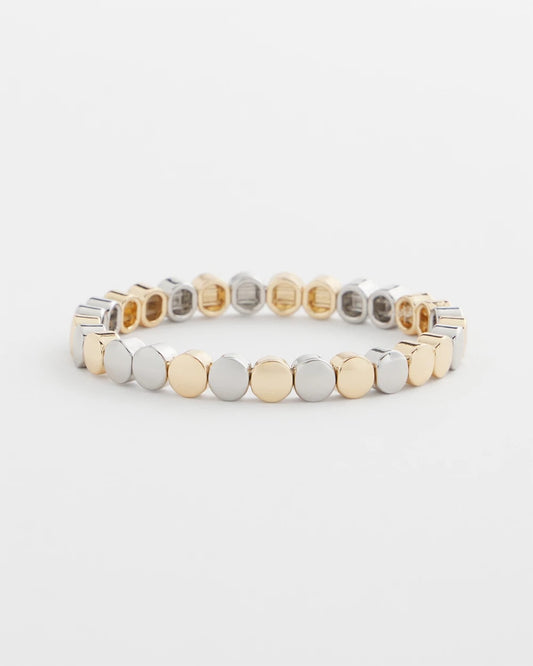 Chico's Silver & Gold Tone Round Stretch Bracelet