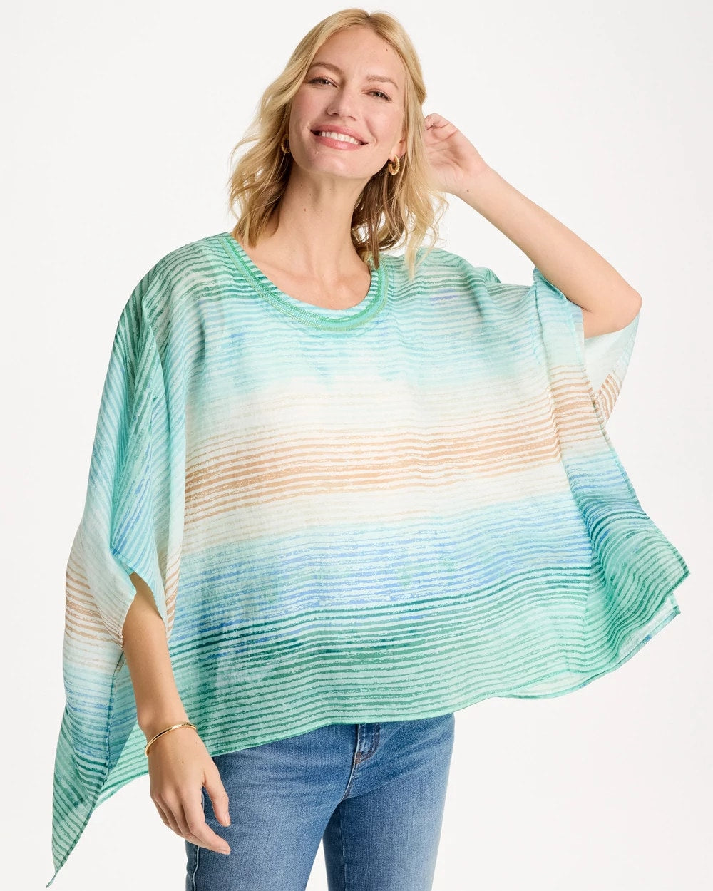 Chico's Ombre Coastal Printed Poncho