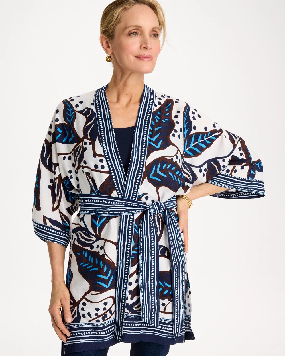 Chico's Printed Belted Kimono