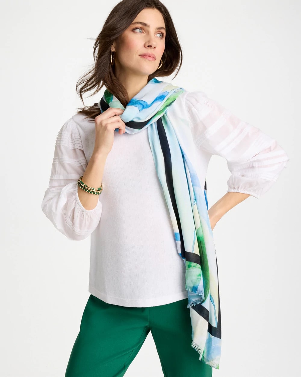 Chico's Blooming Brush Oblong Scarf
