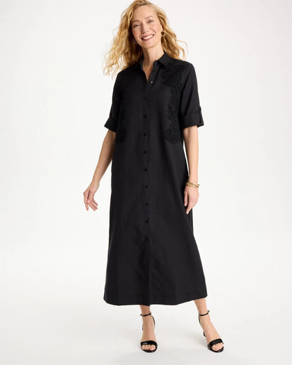 Chico's Embellished Linen-Cotton Shirtdress