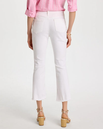 Chico's Petite No Stain Girlfriend Fray Hem Kick Flare Jeans