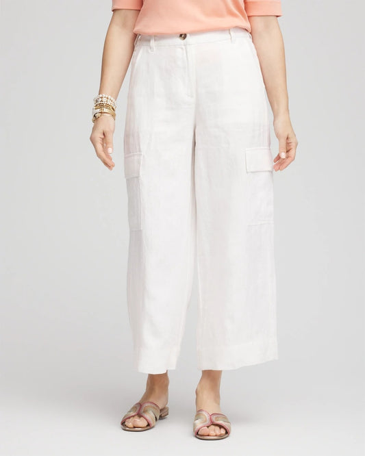 Chico's Linen Cargo Wide-Leg Cropped Pants