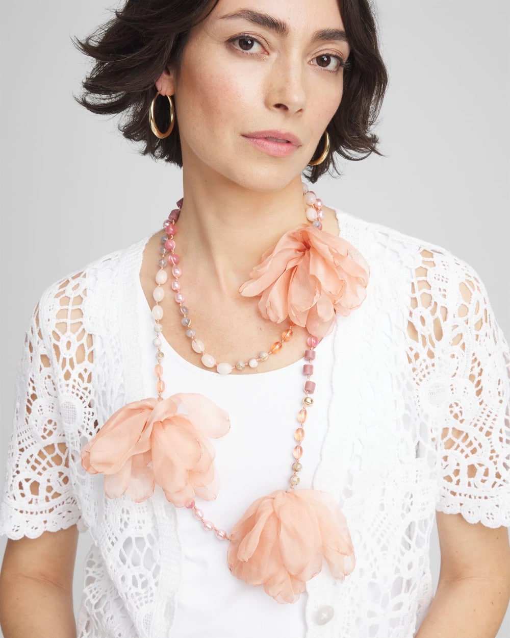 Chico's Pink Floral Aventurine Long Single Necklace