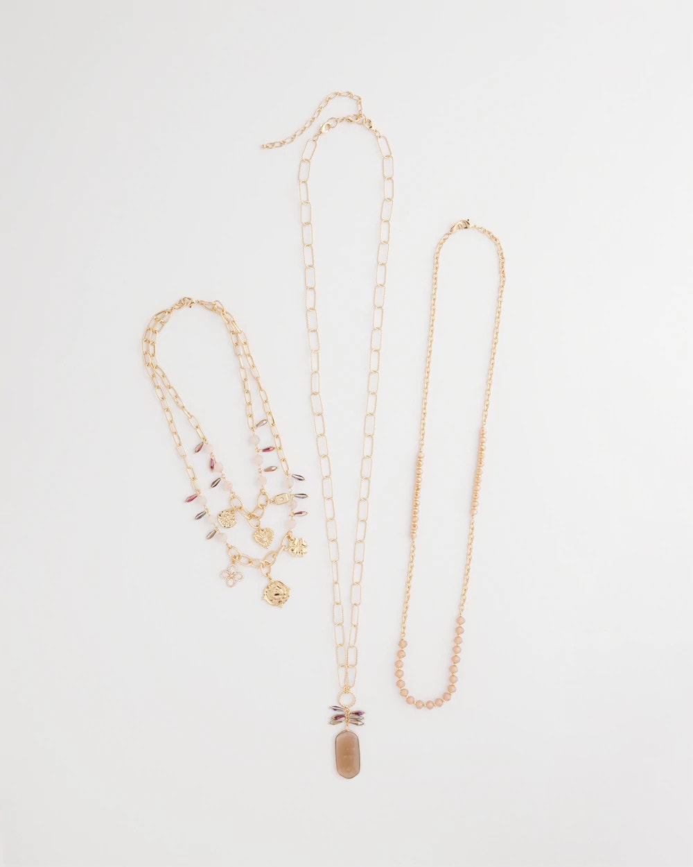 Chico's Convertible Pink & Gold Beaded Necklace