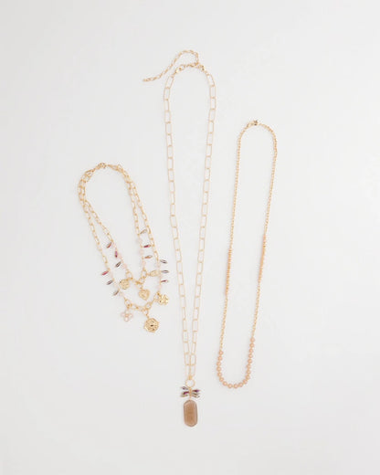 Chico's Convertible Pink & Gold Beaded Necklace