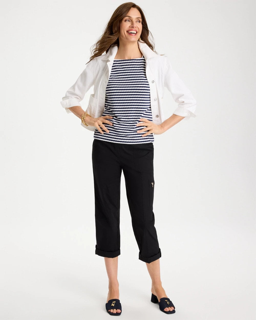 Chico's Cotton Striped Button Tee