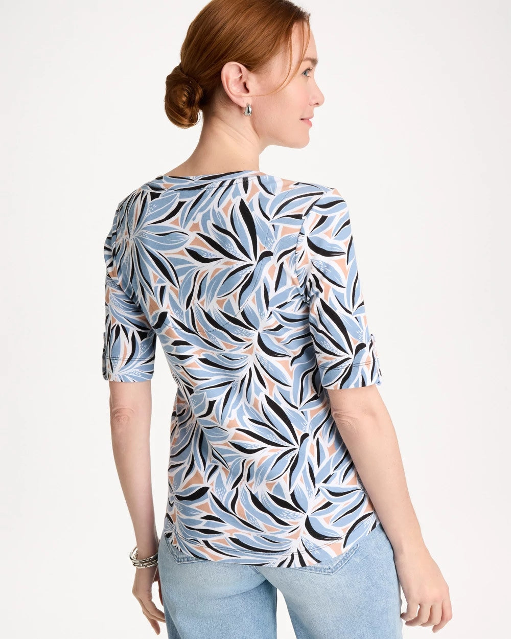 Chico's Printed Pima Elbow-Sleeve Tee