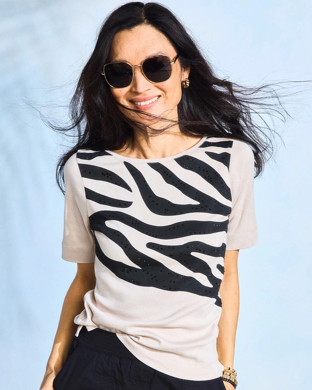 Chico's Zebra Pima Elbow Sleeve Tee