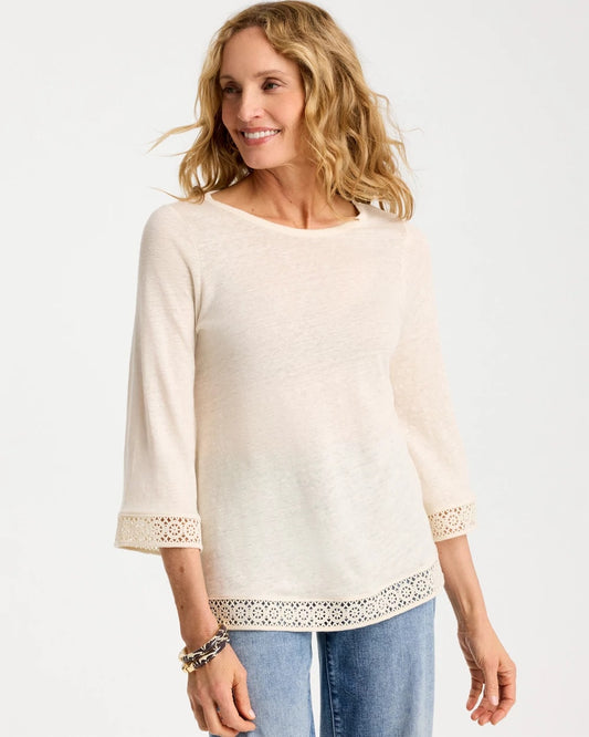 Chico's Linen Crochet Lace Tee