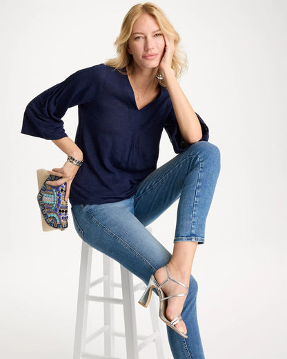 Chico's Linen Pleated Pintuck Tee