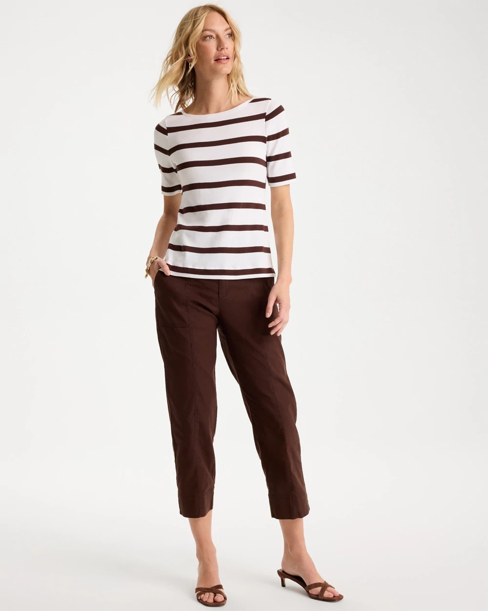 Chico's Striped Pima Elbow Sleeve Tee